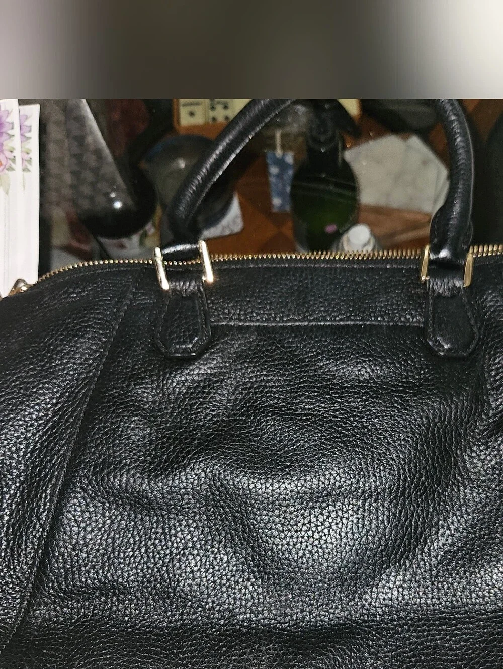 Michael Kors Black Leather Satchel with Gold Hardware